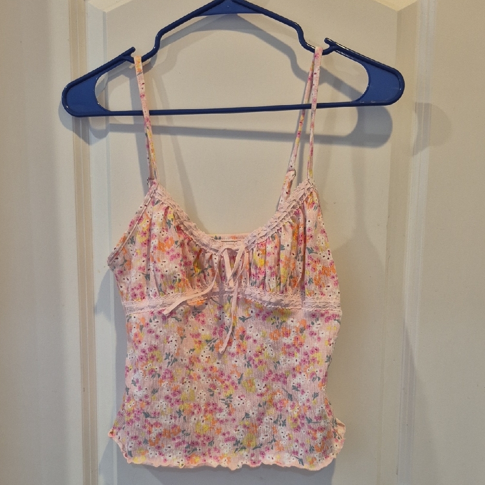 No Boundaries Pink Floral Smocked Tank Top
